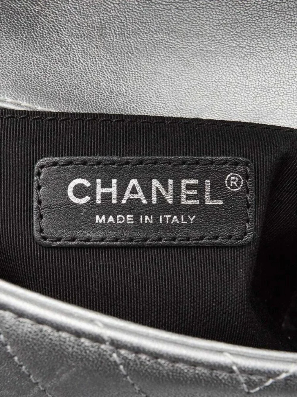Chanel Silver Chevron Quilted Leather Studded Rectangular Mini Flap Bag